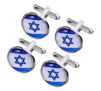 AMUSLESUR Gemelos de Manga para Camisa Bandera de Israel, Aleación de Zinc, Superficie Pulida Alta, Diseño Clásico y Elegante, Paquete de 4 Piezas para Traje y Uniforme