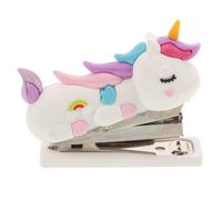 AMUSLESUR Grapadora Manual Portátil Pequeña Diseño Unicornio, Color Rosa, Ligera y Compacta para Oficina, Escuela y Hogar, Grapadora Linda para Papelería Estética y Uso Escolar