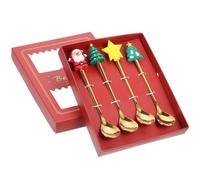AMUSLESUR Juego de Cucharas de Café Decorativas Navideñas de Acero Inoxidable Rojo, Mango Largo y Diseño Multipropósito para Fiesta de Navidad y Té Tarde