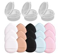 AMUSLESUR Mini Esponjas de Maquillaje para Dedos, 15 Unidades, Tamaño Pequeño, Forma de Gota, Aptas para Base en Crema y Polvos Sueltos, 3 Estuches Compactos para Retoques Faciales