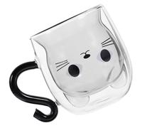 AMUSLESUR Taza de Vidrio Doble Pared Forma de Gato Negro, Aislamiento Térmico para Bebidas Calientes o Frías, Diseño Creativo y Mango Cómodo para Hogar y Restaurante