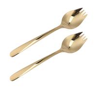 AMUSLESUR Tenedor y Cuchara Multifuncional 2 Piezas para Ensalada y Pasta Utensilios de Servir Acero Inoxidable Dorado Adecuado para Comidas al Aire Libre y Picnics
