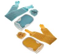 AMUSLESUR Toalla Exfoliante para Baño 6 Piezas, Guantes de Baño Exfoliantes y Toallas de Fregar la Espalda, Set para Ducha en Colores Flor Azul y Amarillo Jengibre, Secado Rápido y Uso