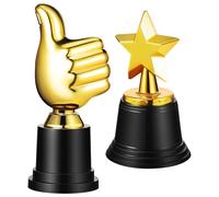 AMUSLESUR Trofeos Infantiles de Plástico en 2 Piezas Forma de Pulgar Arriba y Estrella, Decoración para Fiestas y Premios Que Motivan y Mejoran la Confianza