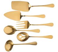 AMUSLESUR Utensilios de Cocina Dorados de Acero Inoxidable, Juego de Cubiertos Cucharas para Servir y Tenedores, Aptos para Comedores y Hoteles