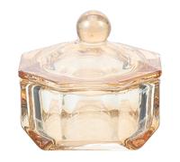 AMUSLESUR Vaso de Cristal para Manicura Tapa, Vaso para Líquido de Decoración de Uñas, Cuenco de Vidrio Acrílico en Color Champán Octogonal, Herramienta Compacta para Uñas Profesionales