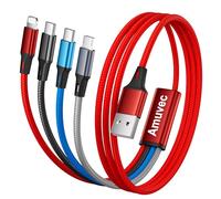 Amuvec Cable Cargador Multi USB 4 en 1, 1.2M Nylon Trenzado con 2*Tipo C/iP/Micro USB, Carga Rápida 3A para iPhone, Android, Samsung Galaxy, Huawei, Sony, Moto, Xiaomi, LG, PS5