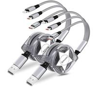 Amuvec Cable Cargador Múltiple Retráctil [3A 1.2M 2Pack], 3 en 1 Cable Cargador de Carga Rápida 3A con Conectores iP Tipo C Micro USB, para Samsung Galaxy, LG, Huawei, Moto, Xiaomi, Sony, PS4, Tab-1M