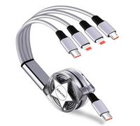 Amuvec Cable Cargador USB C a Múltiple Retráctil, 4 en 1 Cable Cargador de Carga Rápida 3A con Conectores 2*iP Tipo C Micro USB, para Samsung Galaxy, LG, Huawei, Moto, Xiaomi, Sony, PS4, Tab-1M