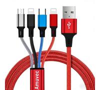 Amuvec Multi Cable USB, 3A 1.2M Cable de Carga Universal Trenzado 4 en 1 con Puertos 2*iP Tipo C Micro USB, para Phone 17 16 15, Smasung Galaxy S26 S25, LG, Honor View, Xiaomi, Sony, PS5, Moto, Tab
