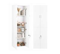Amveya Armario Oficina Blanco Armario Almacenaje con Llave 4 Puertas | 58 × 30 × 180 cm armario almacenaje alto para oficina con tres baldas regulables para archivos libros cajas y documentos