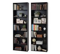 Amveya Pack de 2 Estanterías Altas 7 Estantes Negro Mate Librerías Estrechas con Sistema Antivuelco Diseño Moderno