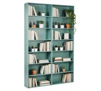 Amveya Pack de 2 Estanterías Altas 7 Estantes Verde Mate Librerías Estrechas con Sistema Antivuelco Diseño Natural