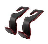 AMVOYOA Gancho para reposacabezas de coche, de cuero, para asiento trasero de vehículo, almacenamiento para bolso, bolsa de comestibles y más, negro y rojo, paquete de 2