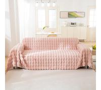 AMWAN Funda de sofá de Piel sintética mullida Duradera para Perros, Gatos, niños, Gruesa, acogedora, Peluda, para sofá seccional, en Forma de L, Manta Multifuncional, 1 Pieza, Rosa bebé, 71 x 134
