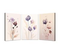 AMXBZC 3 Piezas cuadros bohemios modernos Mural floral púrpura abstracto Naturaleza Cuadros,Decoracion Dormitorios Comedor Oficina Pasillo Cocina Y Baño（morado-40x60cmx3 Enmarcado