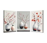 AMXBZC 3 Piezas Cuadros Salon Modernos Flores en flor en un jarrón Naturaleza Cuadro,Decoracion Dormitorios Comedor Oficina Pasillo Cocina Y Baño（Rojo-30x45cmx3 Enmarcado