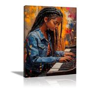 AMXBZC Cuadro de mujer negra africana Música Moderna de Chicas Lienzo Pintura Abstracta Pared Arte, Moderno Sala de Estar decoración Impresiones（Azul-30x40cm Enmarcado