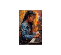 AMXBZC Cuadro de mujer negra africana Música Moderna de Chicas Lienzo Pintura Abstracta Pared Arte, Moderno Sala de Estar decoración Impresiones（Azul-60x90cm Sin marco