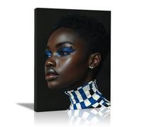 AMXBZC Cuadro mujer negra africana Pintura de Mujer Negra de Moda Lienzo Pintura Abstracta Pared Arte Imagen Cartel Moderno Sala de Estar decoración Impresiones（Azul-80x120cm Enmarcado