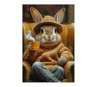 AMXBZC cuadros de animales para habitación infantil Cartel divertido de sofá conejo decoración para habitación de bebé, niño y niña, póster animales del bosque（Brown-60x90cm Sin marco