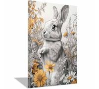 AMXBZC cuadros de animales para habitación infantil Flores de conejo de la naturaleza decoración para habitación de bebé, niño y niña, póster animales del bosque（Grey-30x40cm Enmarcado