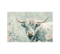 AMXBZC cuadros de animales para habitación infantil Flores naturales de vaca Moderno Pared Arte Cartel para Sala de Estar decoración del hogar baño cuadros（Blanco-50x70cm Sin marco