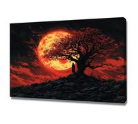 AMXBZC Halloween Cuadros Weird Tree Pictures At Night Cuadro Sobre Lienzo,Imagen Impresión En Lienzo, Cuadro Decoración Moderno Para Salón O Dormitorio（rojo-30x40cm Enmarcado