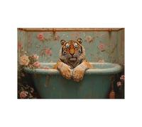 AMXBZC Laminas Decorativas animales safari africano Bañera. Tigre mono. Moderno Lienzo Pintura Imagen cuadros salon dormitorios baño decoración（Rosa-80x120cm Sin marco