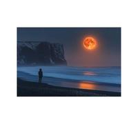 AMXBZC Moderna Cuadro Abstracto Lienzo Paisaje de playa nocturno Cuadros Decoracion Salon Lienzo, Dormitorios Para Comedor Pasillo Cocina Y Baño（naranja-20x30cm Sin marco