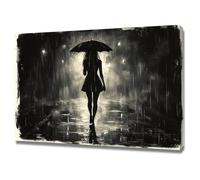 AMXBZC moderna cuadros abstractos Chica negra de vuelta bajo la lluvia Salón Comedor póster de lienzo, impresión decoración nórdica arte de pared pintura（negro-60x90cm Enmarcado