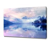 AMXBZC Modernos Cuadro en Lienzo Paisaje Paisaje arbóreo del lago de montaña Nórdico Minimalistas Plantas cuadros, Comedor Oficina Pasillo Cocina Y Baño póster（Azul-80x120cm Enmarcado