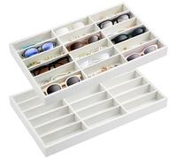 Amylove 2 bandejas organizadoras de gafas de sol, bandejas apilables para joyas, organizador de gafas de sol (18 rejillas, beige)