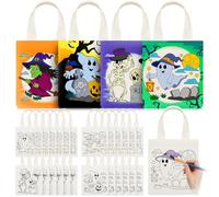 Amylove 24 bolsas de regalo para colorear de Halloween de 8 x 8.5 pulgadas, pequeñas bolsas de lona reutilizables para niños, bolsas de regalo de fiesta, colorea tu propia bolsa para pintura de
