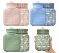 Amylove 3 mini botellas de agua caliente de 320 ml de silicona con cubierta para microondas, bolsa pequeña de agua caliente para viajes, alivio del dolor, regalos de vacaciones (beige, verde, azul)