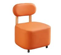 AMYSTY Reposapies Sofa Taburete Reposapiés con Ruedas Y Respaldo De Cuero Sintético, Estructura Madera Maciza, Multiusos Reposa Pies para Sala De Estar(Oranje)