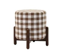 AMYSTY Reposapies Sofa Taburete Reposapiés Redondo De Tela Multifuncional con Patas Madera For Entrada Reposa Pies para Sala De Estar(Lattice)