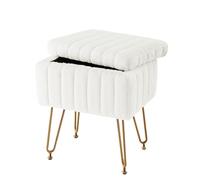 AMYSTY Reposapies Sofa Taburete Reposapiés Tocador Taburete Silla con Almacenamiento Piel Sintética Suave Acolchado Reposa Pies para Sala De Estar(White)