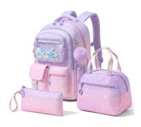 Amythe 3 piezas mochila para niñas para 1.º - 5.º de primaria, incluye bolsa para el almuerzo y estuche, ligero, 21L, reflectante, con cierre de pecho