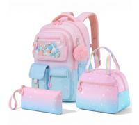 Amythe 3 piezas mochila para niñas para 1.º - 5.º de primaria, incluye bolsa para el almuerzo y estuche, ligero, 21L, reflectante, con cierre de pecho