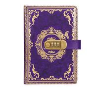 Amythe Cuaderno de piel vintage A5 con cerradura de combinación, 100 hojas/200 páginas de papel rayado, regalos para adolescentes, niños y niñas, color morado