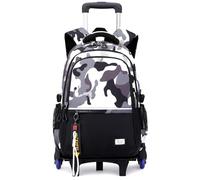 Amythe Mochila con Ruedas Adolescente, Mochilas Escolares Niños con Carrito Desmontable Impermeable, Mochila Casual Negro para Portátil 15", 6 Ruedas para Instituto Universidad