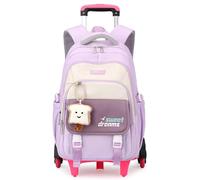Amythe Mochila con Ruedas Niña, Mochilas Escolares Trolley para Adolescentes, Carro Mochila de Viaje para Niños, 36L Mochila Portatil Informal para Chica y Mujer con Carrito -Morado
