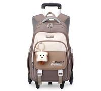 Amythe Mochila con Ruedas Niña, Mochilas Escolares Trolley para Adolescentes, Carro Mochila de Viaje para Niños, 36L Mochila Portatil Informal para Chica y Mujer con Carrito -Marrón