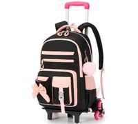 Amythe Mochila con ruedas niñas para colegio viajes, Mochila para adolescentes con 6 ruedas desmontables y bandas reflectantes, para alumnas de primaria y secundaria