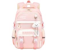 Amythe Mochila Escolar Adolescente Niña, Mochilas Ligera y Transpirable para Instituto Chicas de 10 a 14 años, Mochila Casual de Moda para Viajar con Colgante, Rosa