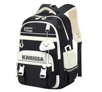 Amythe Mochila Escolar Adolescente Niña, Mochilas Ligera y Transpirable para Instituto Chicas de 10 a 14 años, Mochila Casual de Moda para Viajar con Colgante, Negra