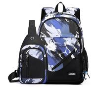 Amythe Mochila Escolar Adolescentes 2 Pcs con Sling Bag Hombre Casual Daypack, Mochilas Escolares para Niños 9 10-18 años, Grande Impermeable Camouflage, Azul