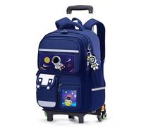 Amythe Mochila Escolar con Ruedas para Niño, Mochila Infantil con Carrito Desmontable 6 Ruedas, 20LMochilas Colegio Grande con Carro para Primaria, Edades 6-10 Años,Azul