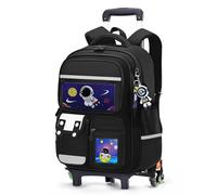 Amythe Mochila Escolar con Ruedas para Niño, Mochila Infantil con Carrito Desmontable 6 Ruedas, 20LMochilas Colegio Grande con Carro para Primaria, Edades 6-10 Años,Negro